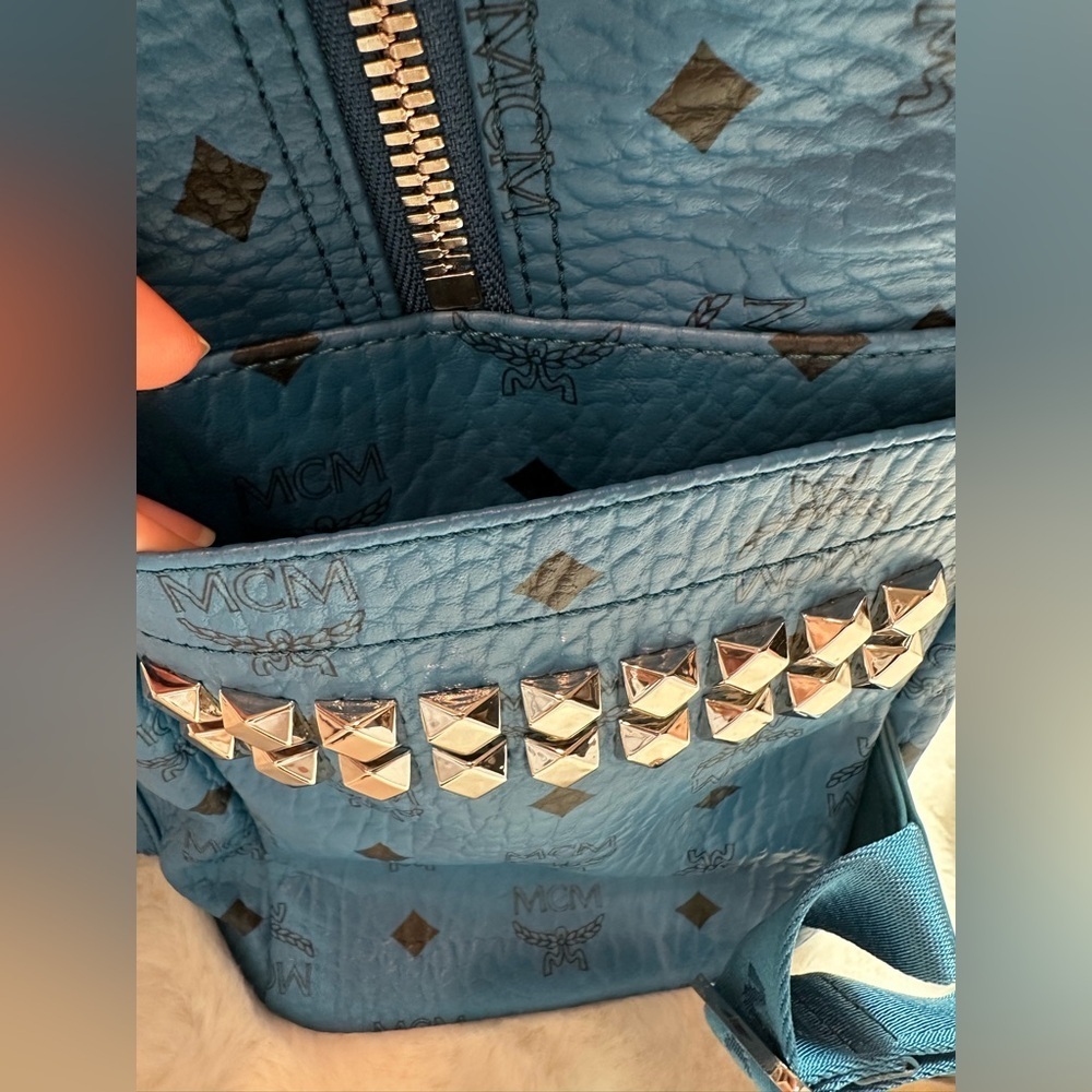 MCM blue Leather Backpack with studs brand new with tag - Picture 7 of 16